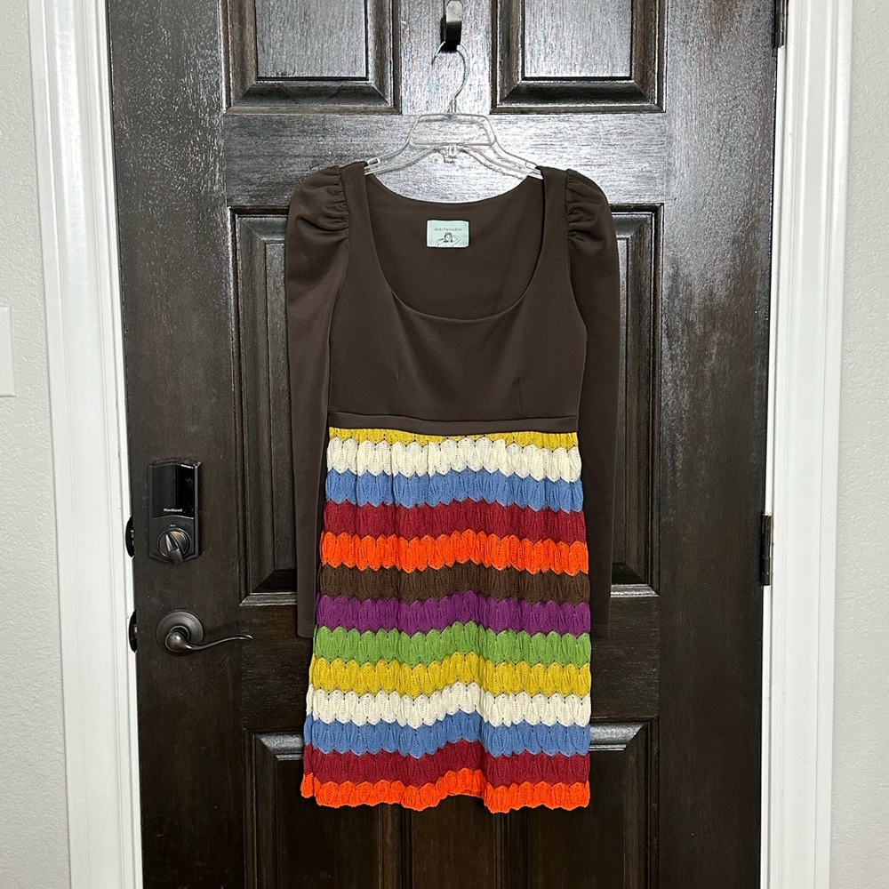 Anthropology Judith March Brown and Multicolor Striped Dress Medium